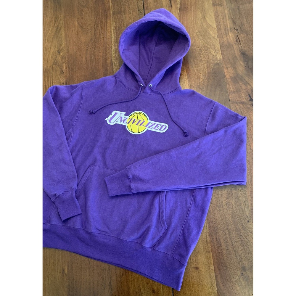 VTG Uncivilized LA Lakers Hoodie Mens L Champion Reverse Weave Mr Foamer Simpson